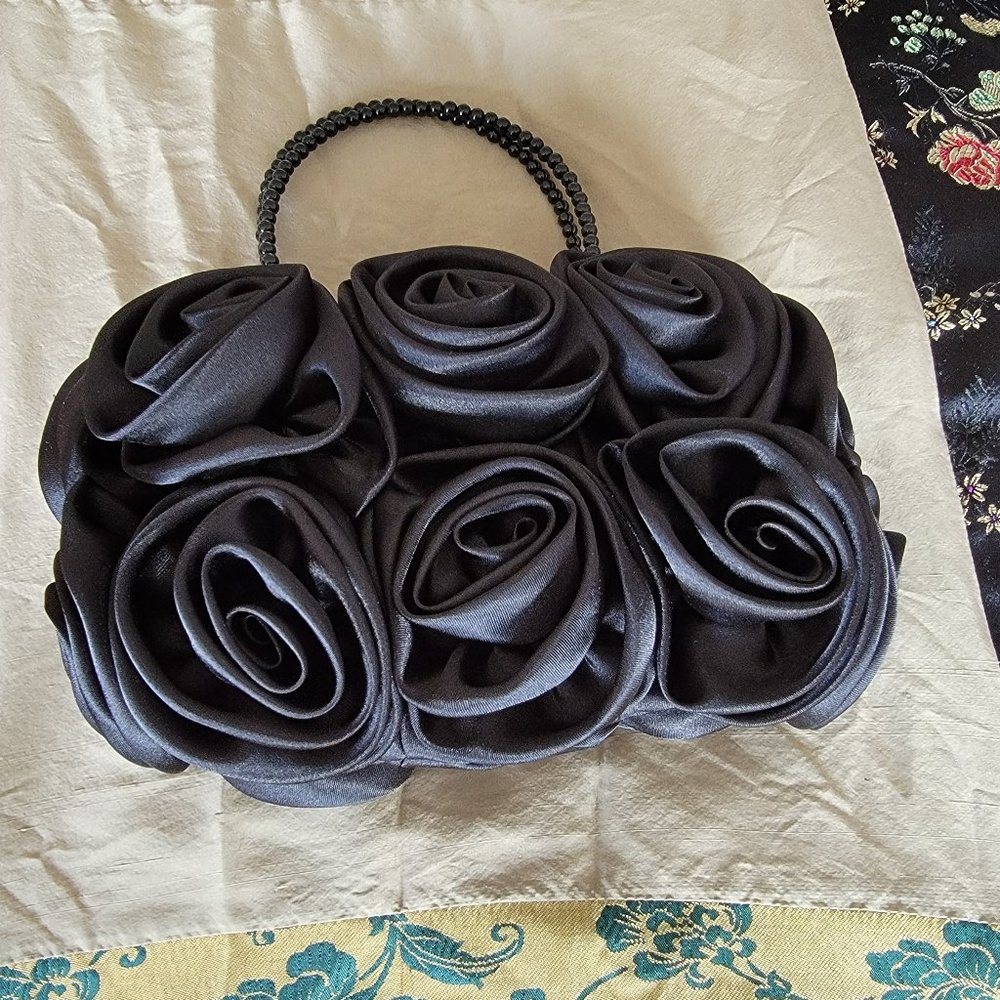 black satin rose purse